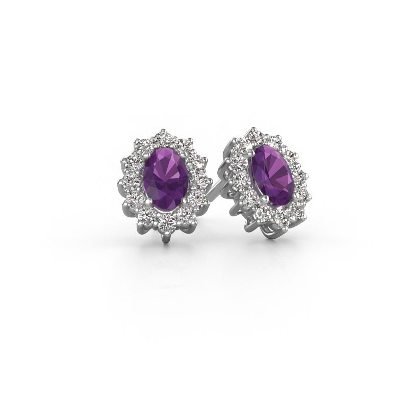 Oorbellen Margien 950 platina amethist 6x4 mm