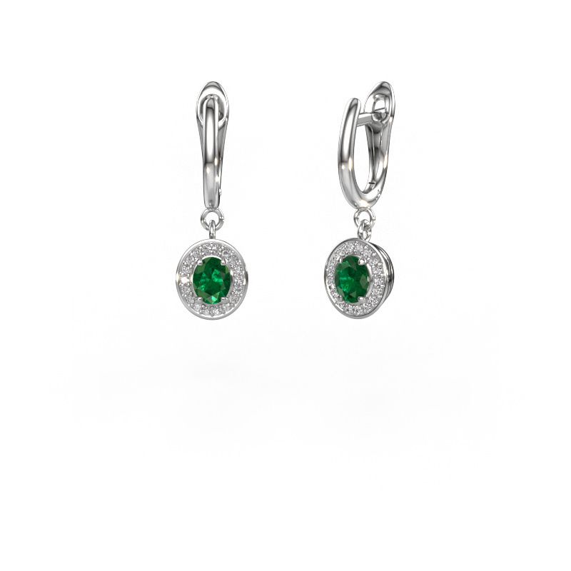 Pendants d'oreilles Nakita 950 platine emeraude 5x4 mm