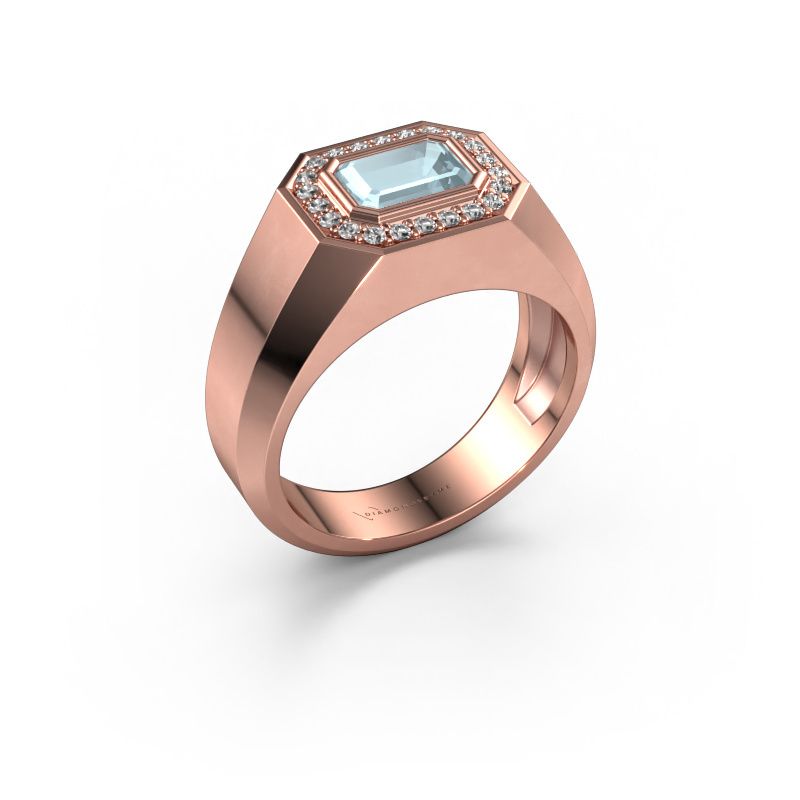 Heren ring Dylan 2 585 rosé goud aquamarijn 7x5 mm