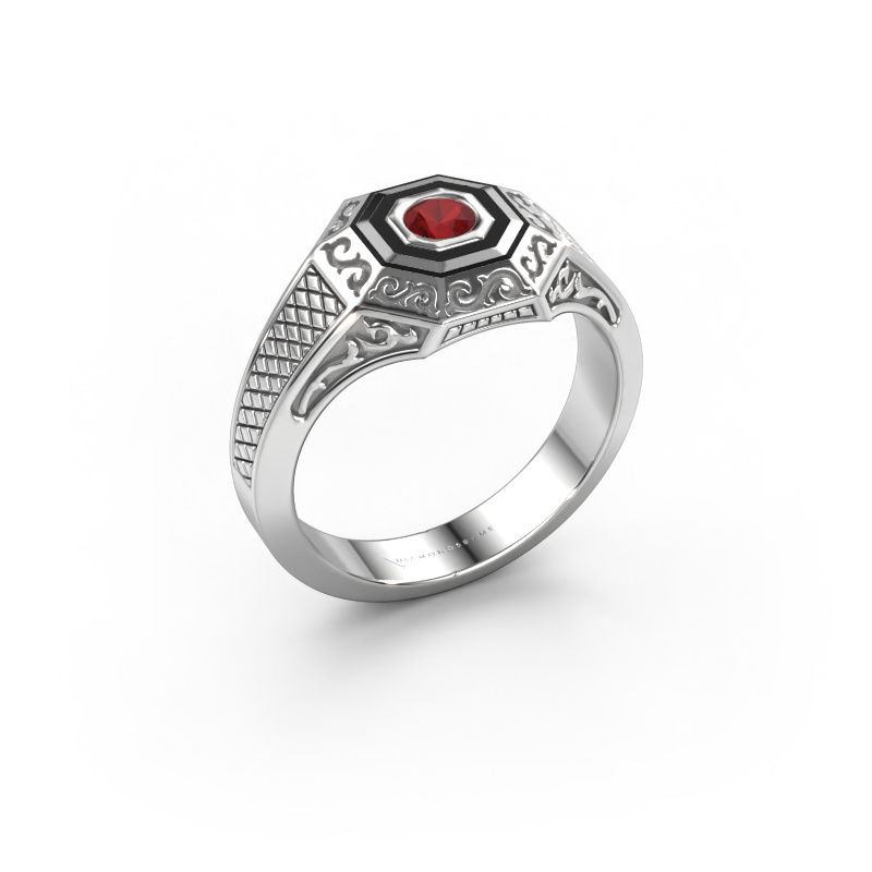 Men's ring Dion 585 white gold ruby 4 mm