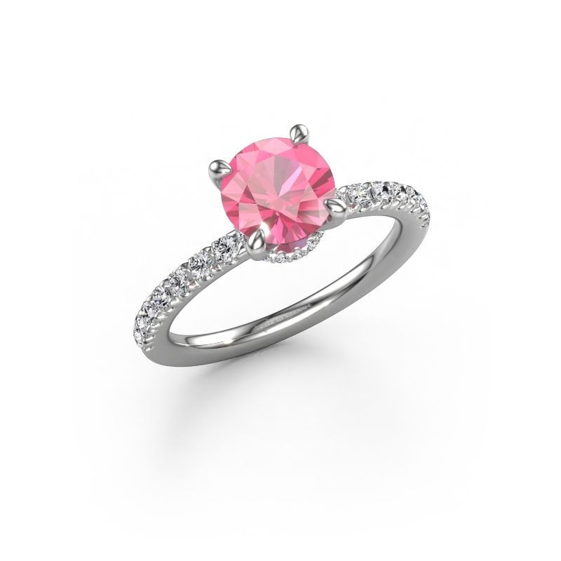 Engagement ring Crystal rnd 4 EXPRESS 585 white gold pink sapphire 7 mm