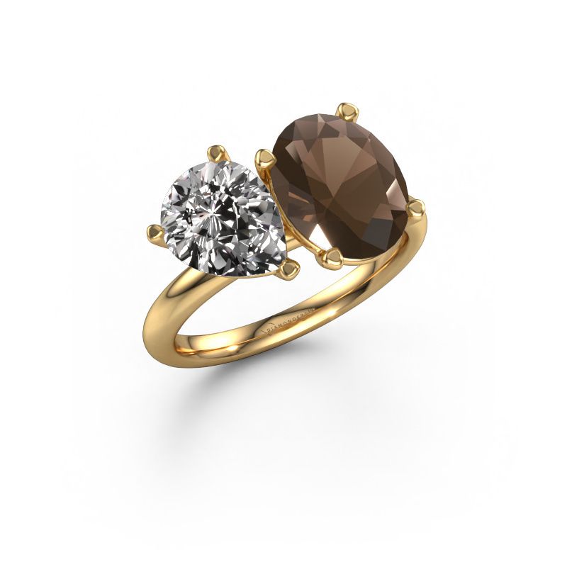 Engagement ring Toi et Moi OVL-PER 585 gold smokey quartz 8x6 mm