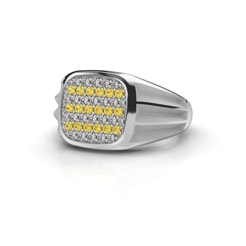 Afbeelding van Pinkring Robbert<br/>585 witgoud<br/>Gele saffier 1.4 mm
