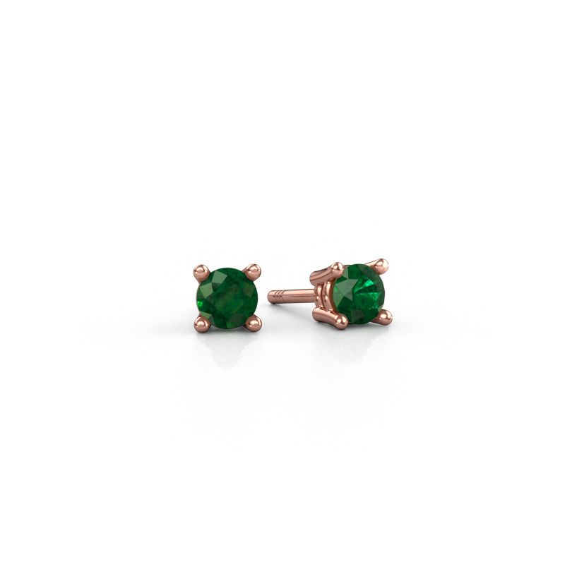 Stud earrings Jannette 585 rose gold emerald 4 mm