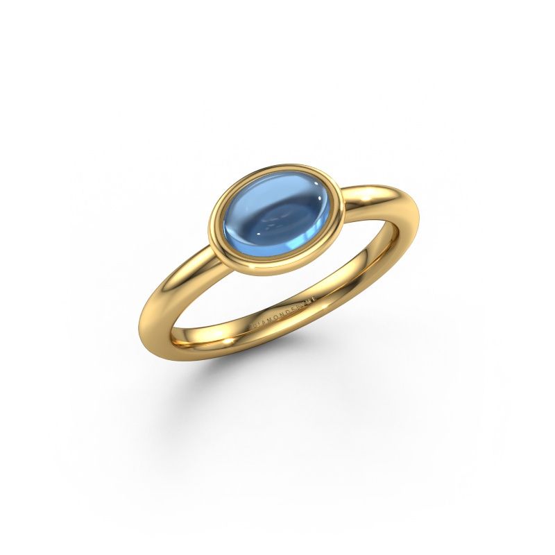 Bague Blossom OVL 585 or jaune topaze bleue 7x5 mm