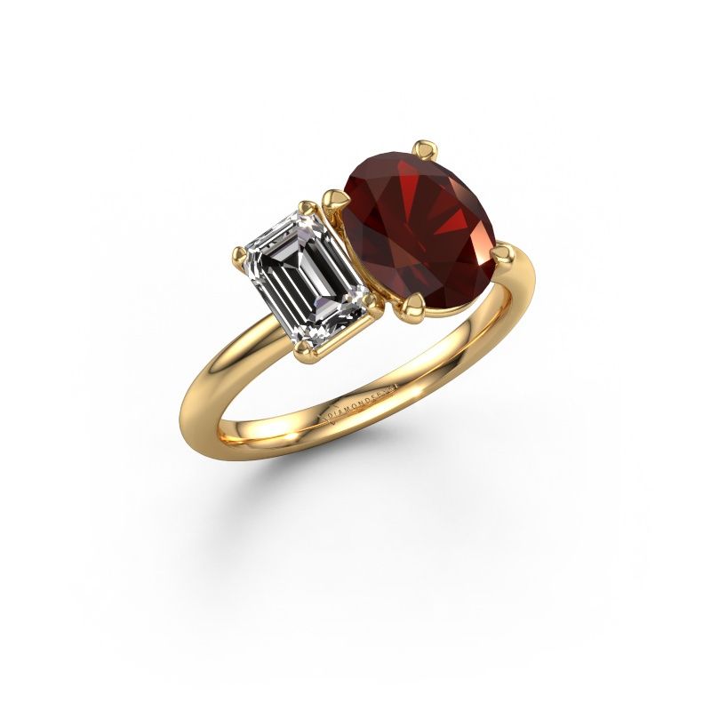 Bague de fiançailles Toi et Moi OVL-EME 585 or jaune grenat 9x7 mm