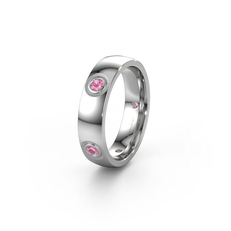 Trouwring WH0139L25BP 585 witgoud roze saffier ±5 x 2 mm