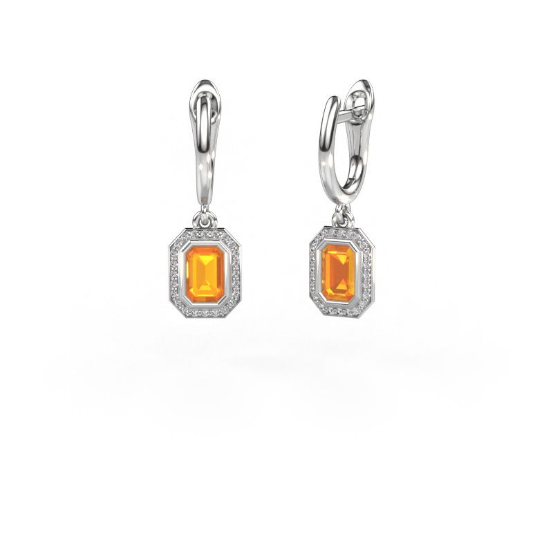 Drop earrings Noud EME 950 platinum citrin 6x4 mm