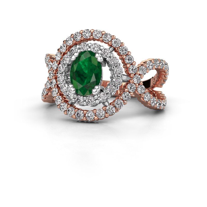 Image de Bague Chau<br/>585 or rose<br/>Emeraude 7x5 mm