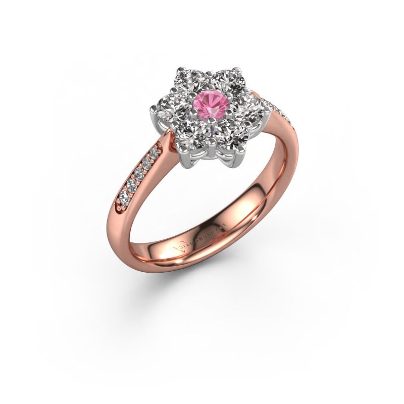 Verlovingsring Chantal 2 585 rosé goud roze saffier 1.7 mm