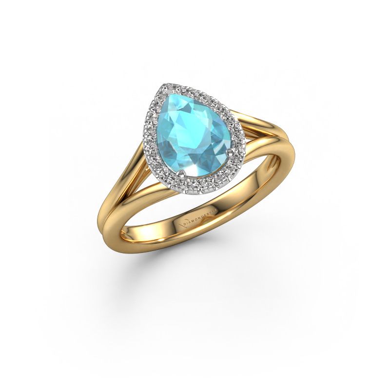Verlovingsring Verla pear 1 585 goud blauw topaas 8x6 mm