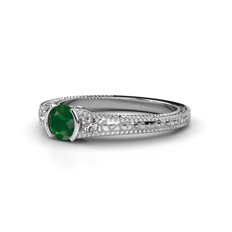 Afbeelding van Verlovingsring Anamaria<br/>585 witgoud<br/>Smaragd 5 mm