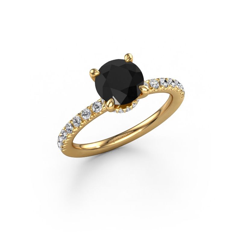 Bague de fiançailles Crystal rnd 4 EXPRESS 585 or jaune diamant noir 2.16 crt