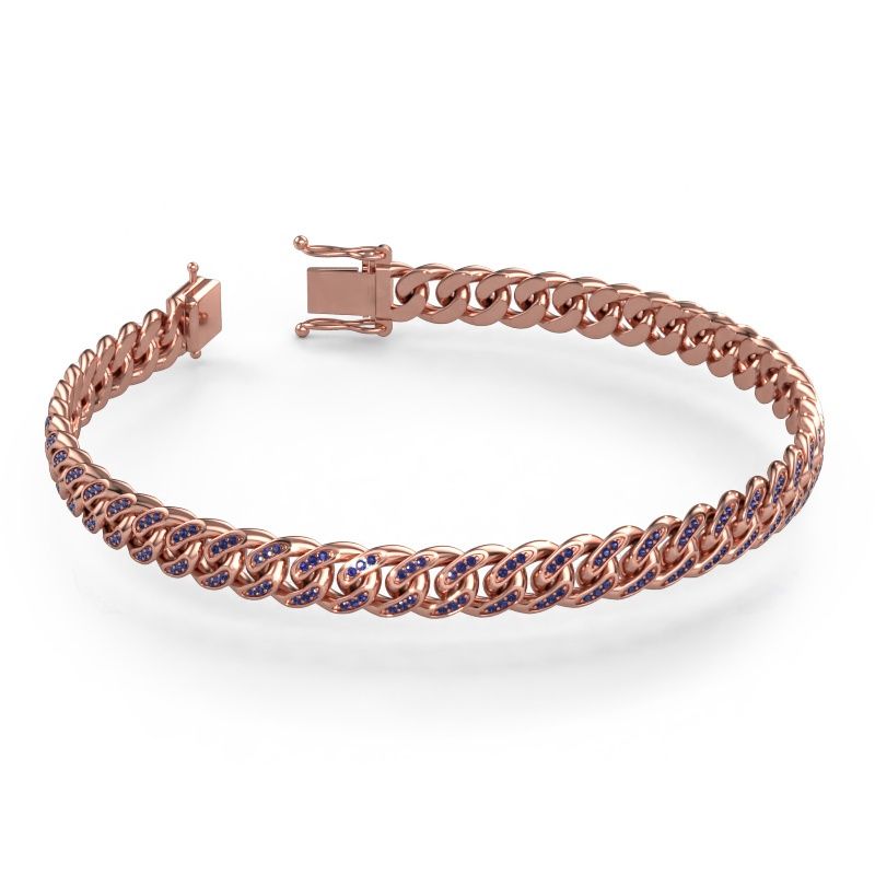 Cuban armband ±8 mm rosé goud saffier