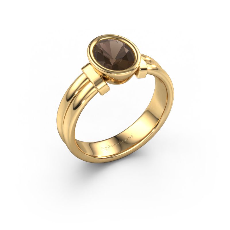 Anello Gerda 585 oro quarzo fumé 8x6 mm