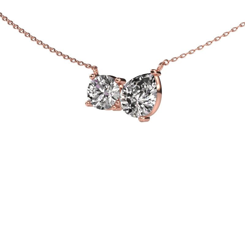 Pendentif Toi et Moi RND PER 585 or rose zircone 6.5 mm
