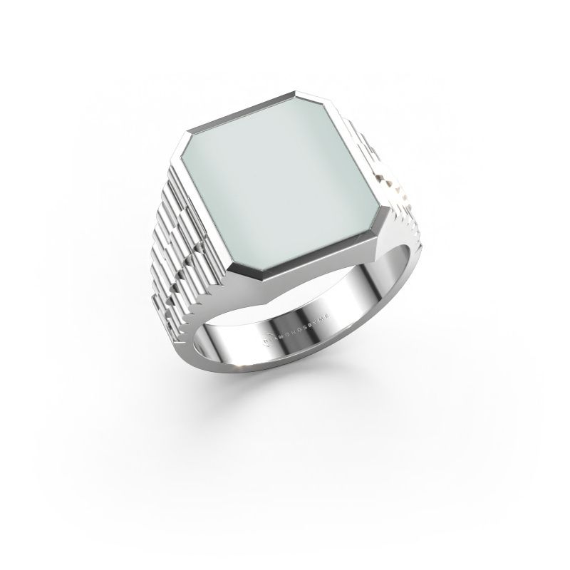 Zegelring Brent 3 585 witgoud groene lagensteen 14x12 mm