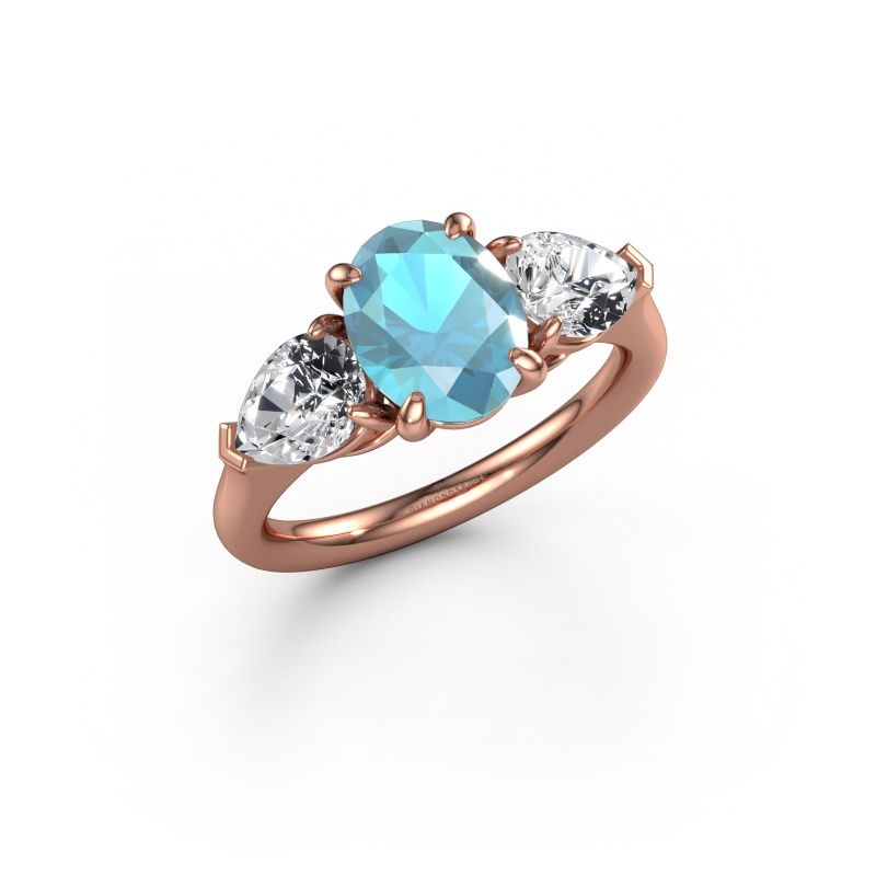Verlovingsring Carma OVL 585 rosé goud blauw topaas 9x7 mm