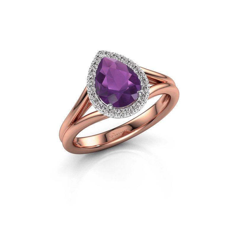 Afbeelding van Verlovingsring verla pear 1<br/>585 rosé goud<br/>Amethist 8x6 mm