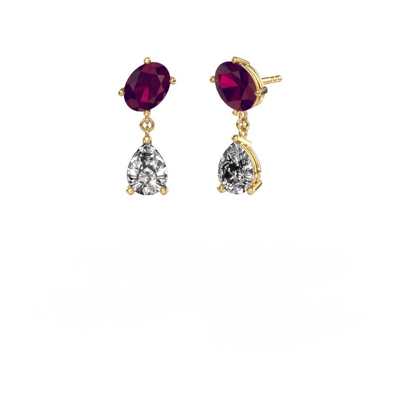 Boucles d'oreilles Toi et Moi OVL-PER 585 or jaune rhodolite 8x6 mm