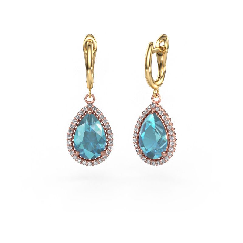 Drop earrings Tilly per 3 585 rose gold blue topaz 12x8 mm