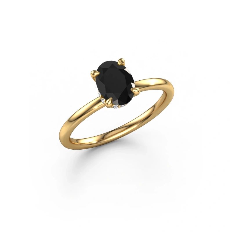 Engagement ring Crystal OVL 3 585 gold black diamond 1.10 crt