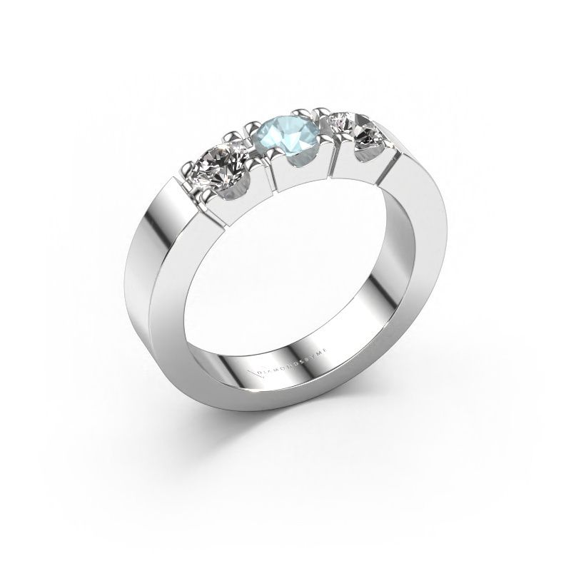 Ring Dana 3 585 witgoud aquamarijn 4 mm
