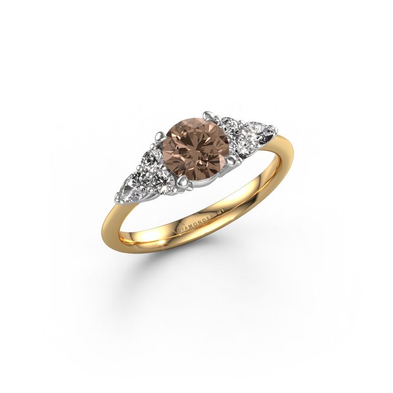 Bague de fiançailles Melani RND 585 or jaune diamant brun 1.340 crt