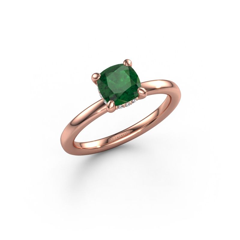 Verlovingsring Simone CUS 2 585 rosé goud smaragd 6 mm