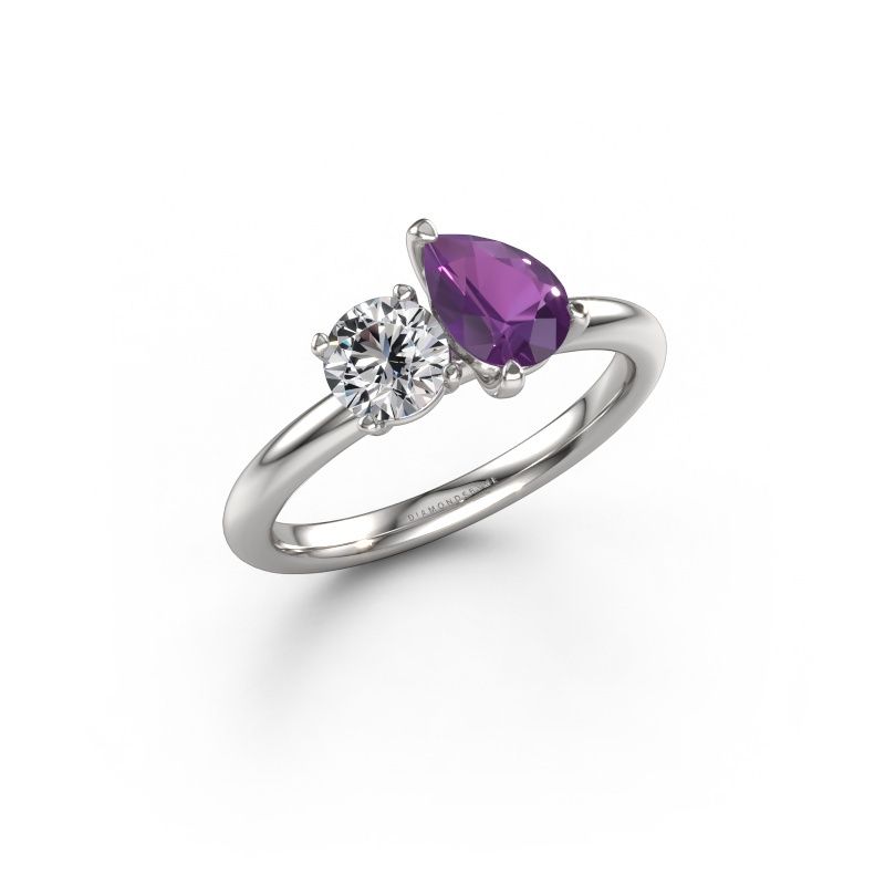 Engagement ring Toi et Moi PER-RND 950 platinum amethyst 7x5 mm