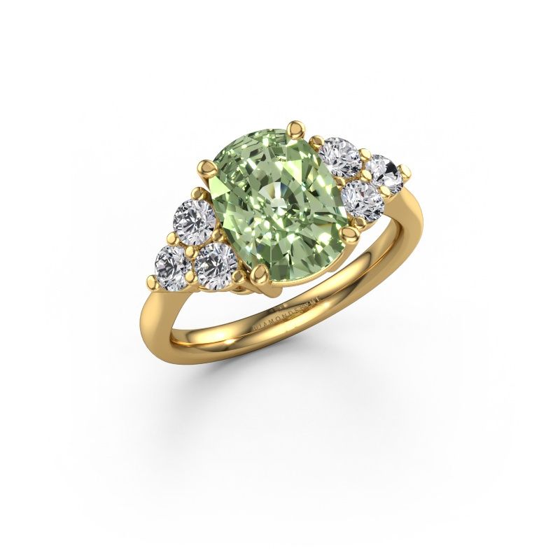 Engagement ring Serenity CSH 585 gold green lab grown diamond 10.2x7.6 mm