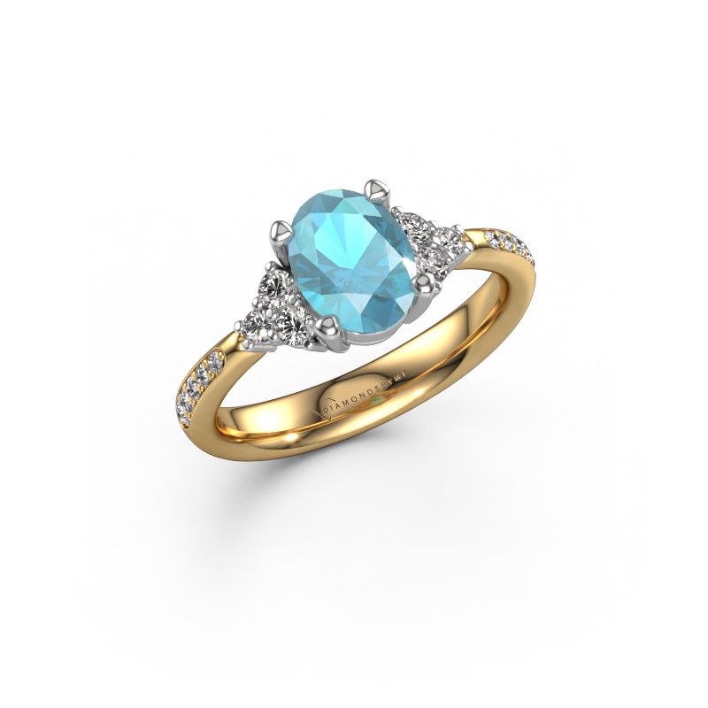 Engagement ring Aleida OVL 2 585 gold blue topaz 8x6 mm