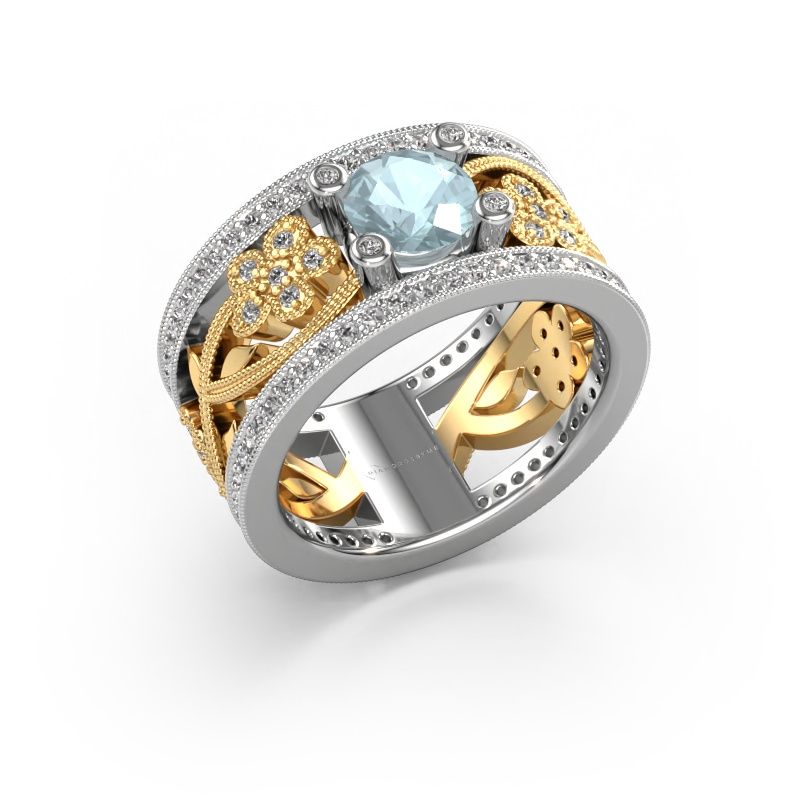 Bague Severine 585 or blanc aigue-marine 6 mm