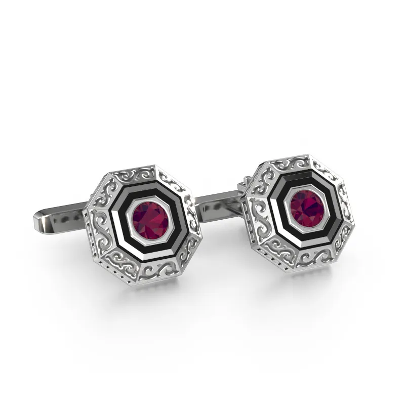 Boutons de manchettes Dion 585 or blanc rhodolite 5 mm