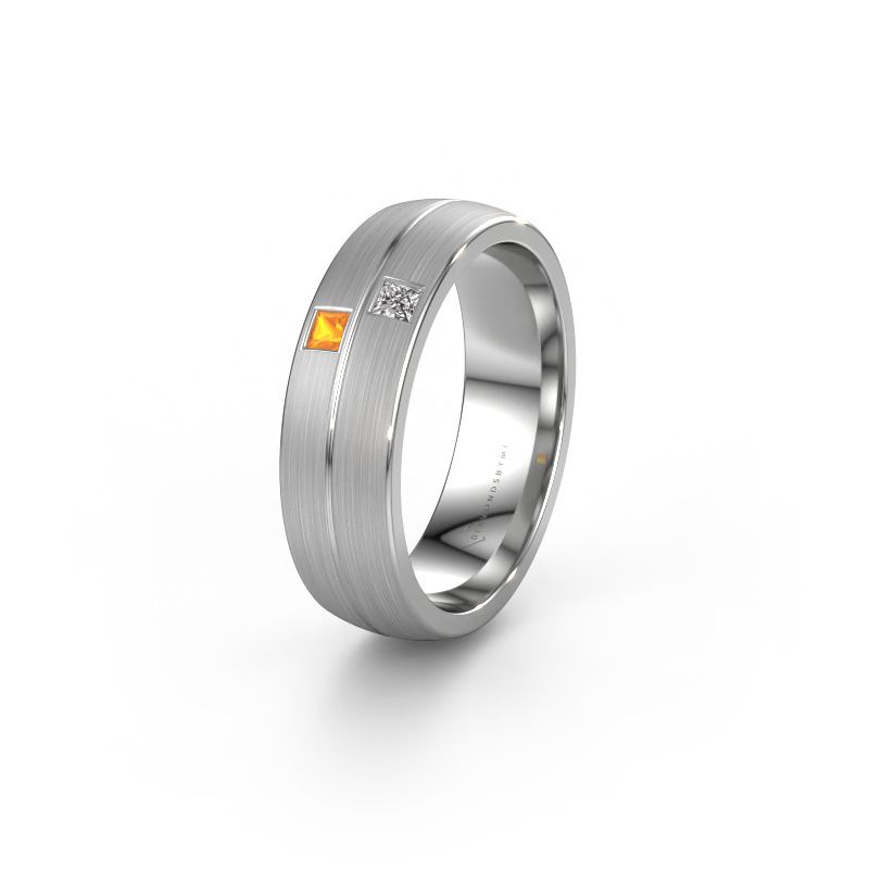 Trauring WH0250L26BM 585 Weißgold Citrin ±6x2 mm
