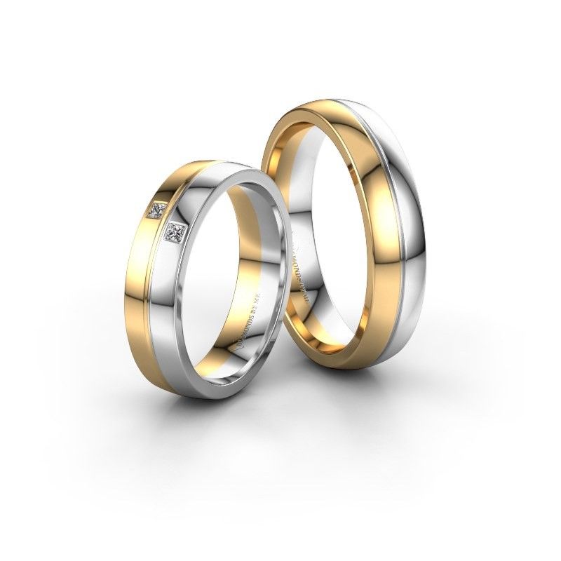 Image of Wedding rings set WH0231LM25BP ±5x2 mm 14 Carat white gold diamond 0.02 crt