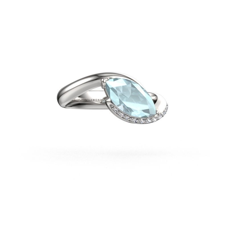 Verlovingsring Aida MRQ side 585 witgoud aquamarijn 11x5.5 mm
