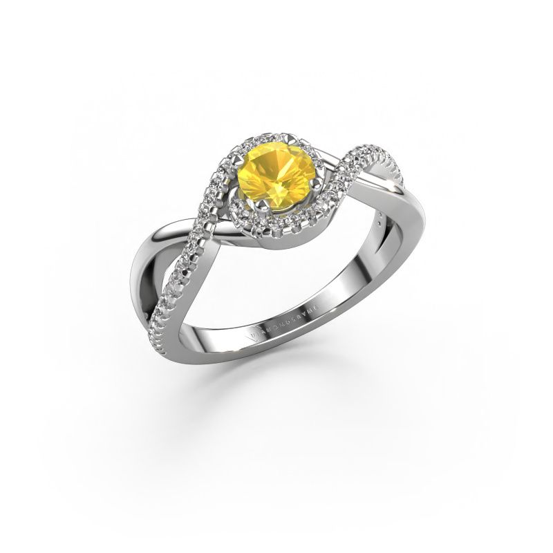 Bague de fiançailles Melody 585 or blanc saphir jaune 5 mm