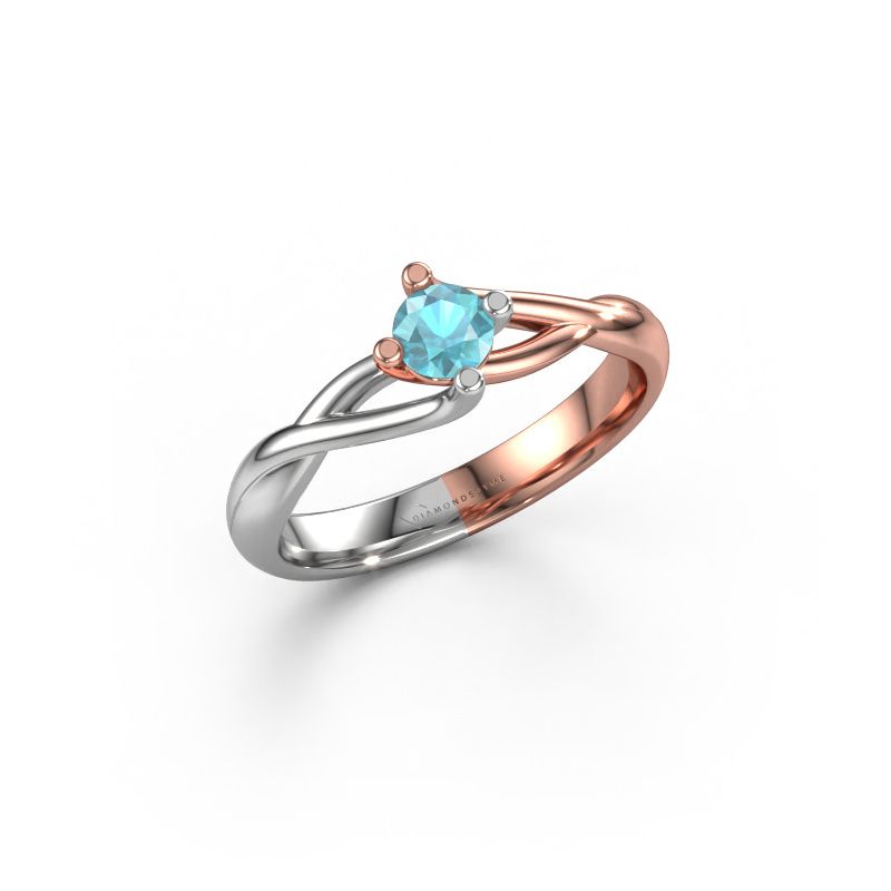 Verlovingsring Paulien 585 rosé goud blauw topaas 4 mm