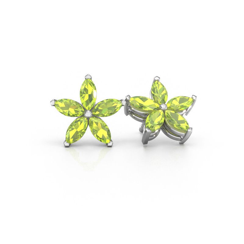 Oorstekers Sylvana 585 witgoud peridoot 5x2.5 mm