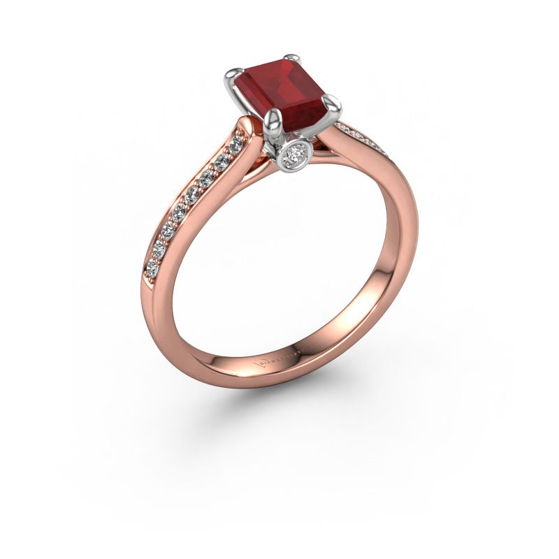 Engagement ring Valorie eme 2 585 rose gold ruby 6.5x4.5 mm