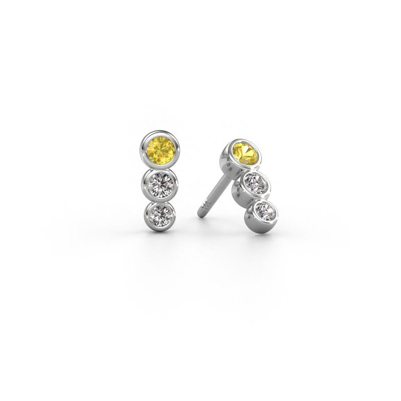 Boucles d'oreilles Felica 585 or blanc saphir jaune 2.7 mm