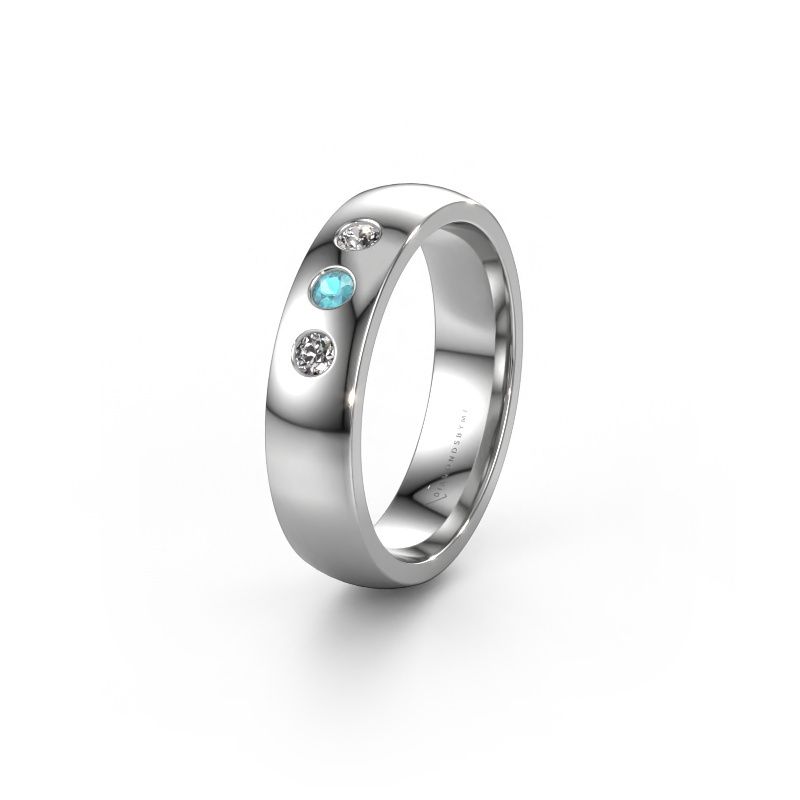Trouwring WH0114L25BP 585 witgoud blauw topaas ±5x2 mm