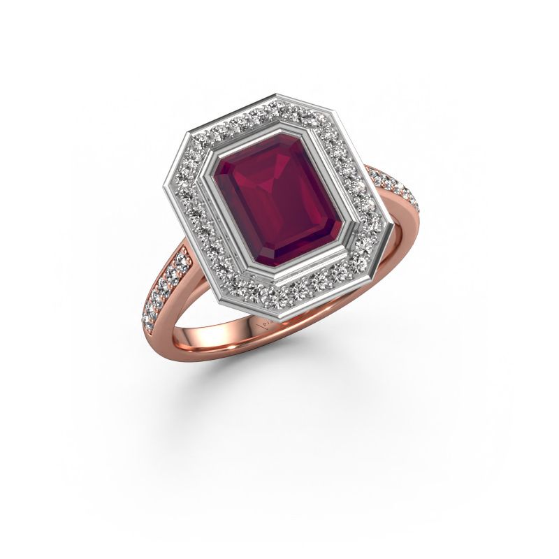 Verlobungsring Noud 2 EME 585 Roségold Rhodolit 8x6 mm