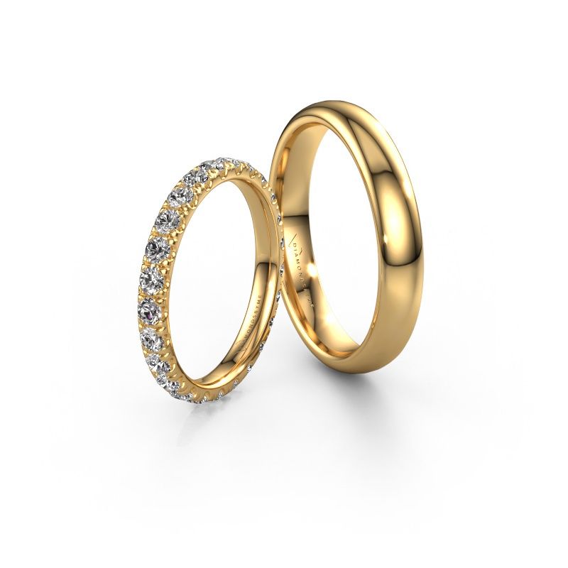 Wedding rings set Zinnia ±4x1.7 mm 14 Carat gold lab-grown diamond 0.05 crt