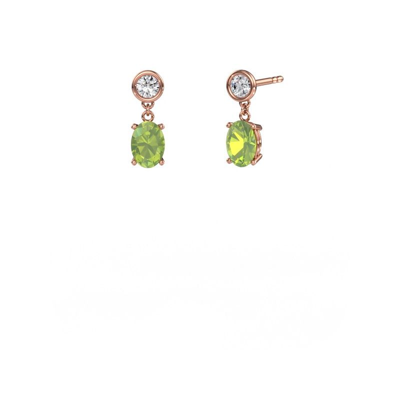 Pendants d'oreilles Lacey OVL 585 or rose péridot 7x5 mm