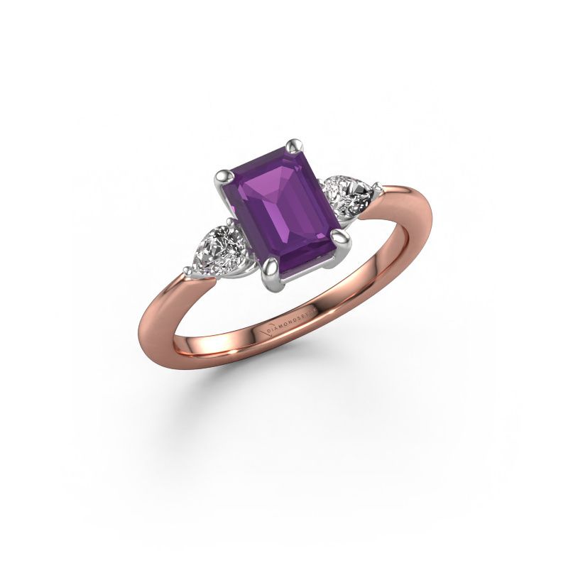 Verlovingsring Chanou EME 585 rosé goud amethist 7.5x5.5 mm