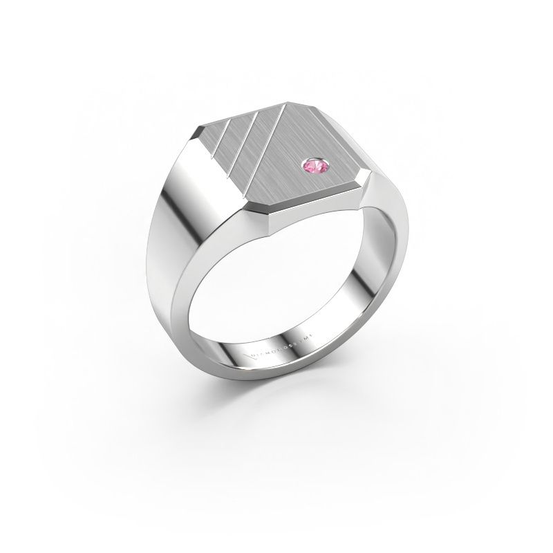 Zegelring Patrick 2 950 platina roze saffier 2 mm