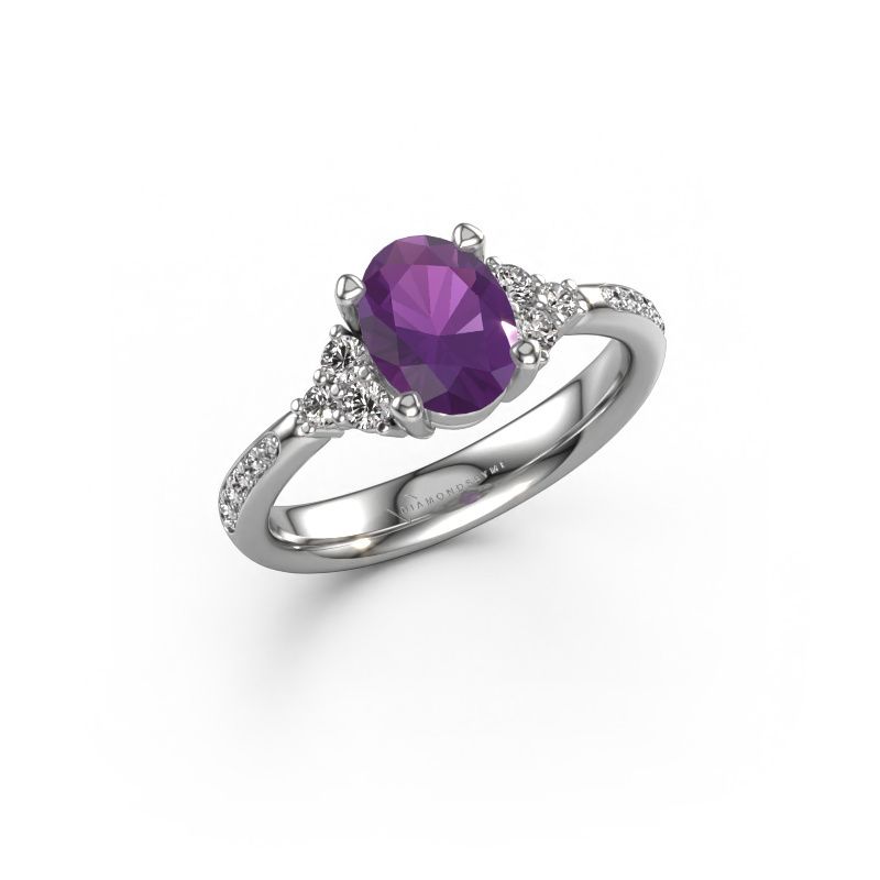 Engagement ring Aleida OVL 2 585 white gold amethyst 8x6 mm