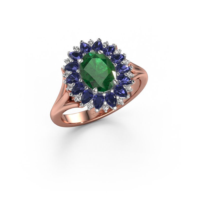 Engagement ring Lidia 585 rose gold emerald 8x6 mm
